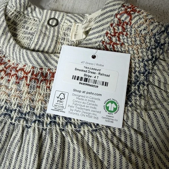 Pehr Girls Striped Long Sleeve Smocked Dress - Picture 4 of 5